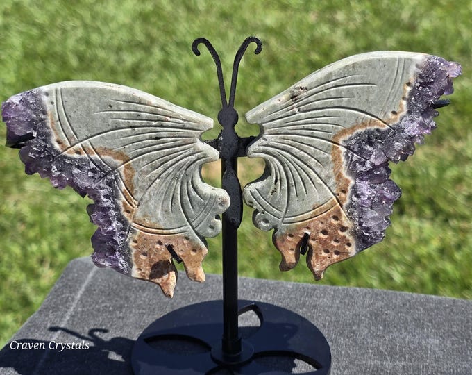 Drusy Amethyst Geode Crystal Butterfly Wings