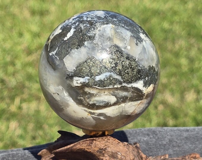 Pyrite with Agate Crystal Sphere