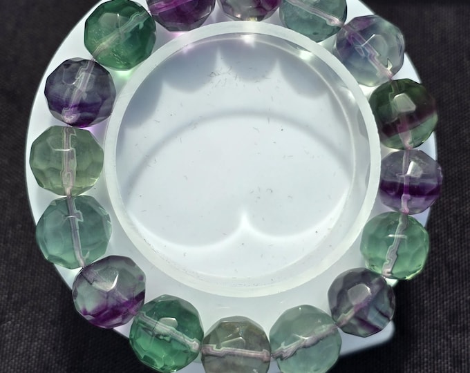 High Quality Faceted Purple & Green Fluorite Crystal Beaded Bracelets
