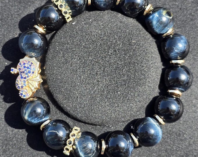 Blue Tigers Eye Custom Crystal Bracelet ~ Guardian of the Reef