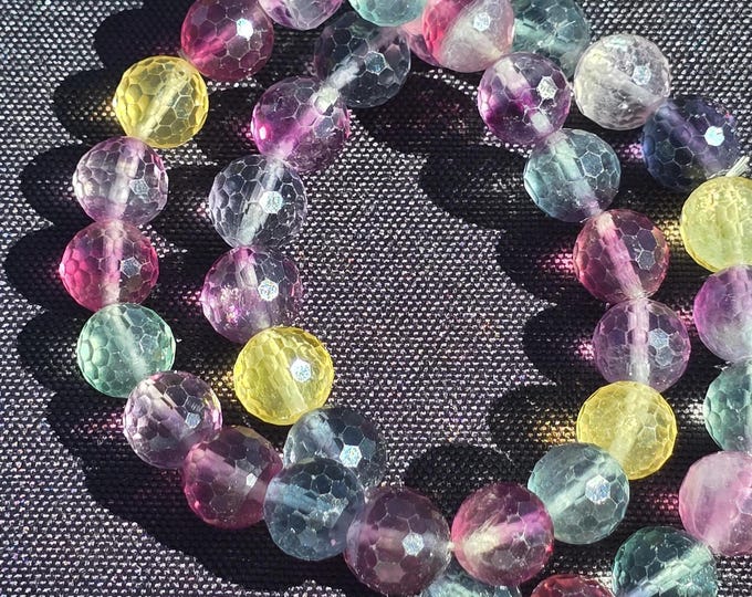 Faceted Rainbow Fluorite Crystal Beaded Bracelets