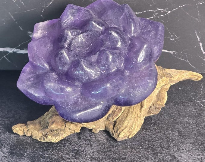 Purple Fluorite Crystal Lotus Carving