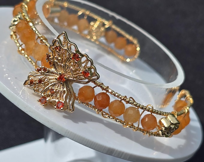 Orange Aventurine Crystal Cuff Bracelet ~ Honey Flutters