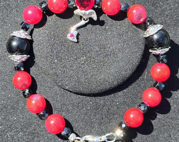 Red Candy Heart Agate, Obsidian & Black Spinel Custom Beaded Crystal Bracelet ~ Sinfully Yours