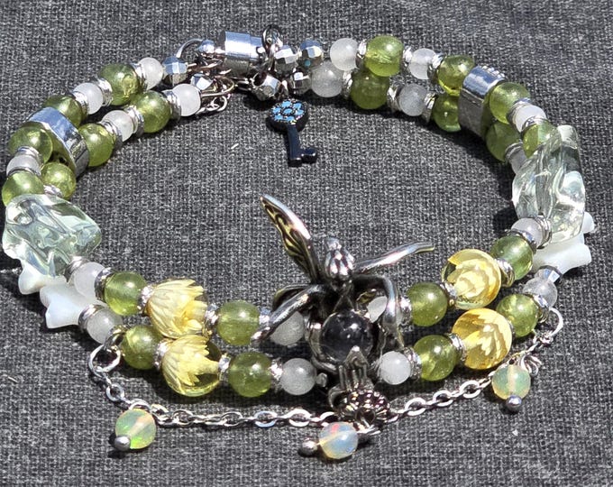 Peridot, Shell, Prasiolite, Amber, Ethiopian Opal & Phantom Quartz Custom Crystal Bracelet ~ A Sprinkle of Pixie Dust