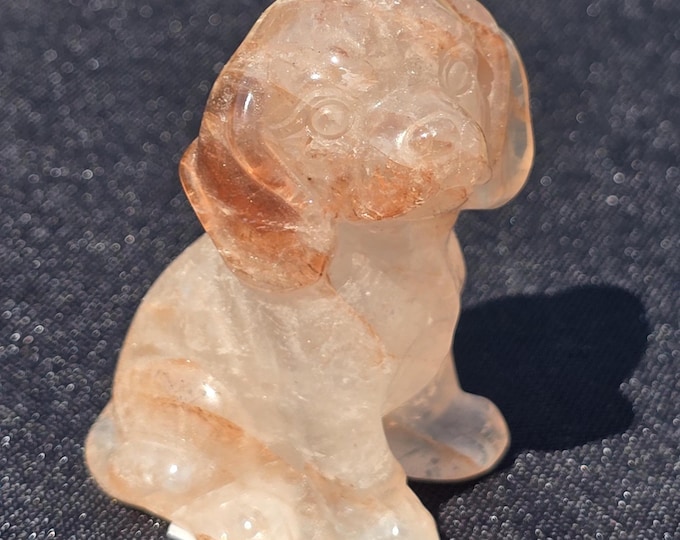Fire Quartz Crystal Dog Carving
