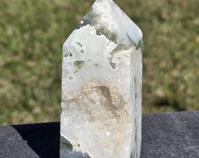 Moss Agate Crystal Tower