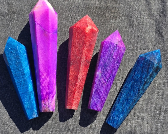 Moonstone Crystal Wand Enhanced Color Red, Blue, and Purple