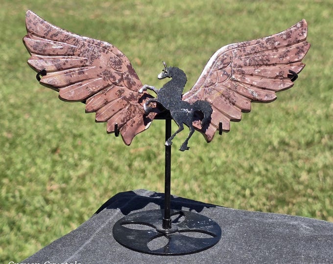 Pink Picture Jasper Crystal Unicorn Pegasus Wings