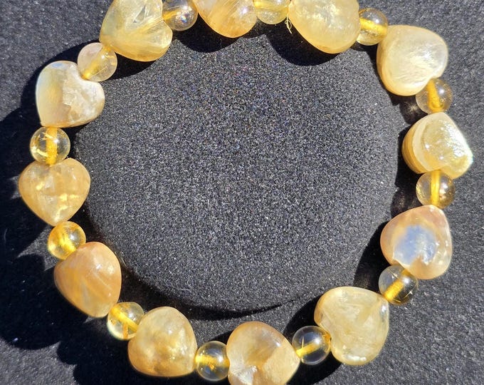 Golden Mica Heart Shaped Beaded Crystal Bracelet