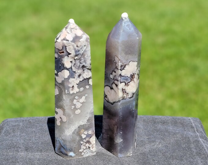 Black Flower Agate Crystal Towers