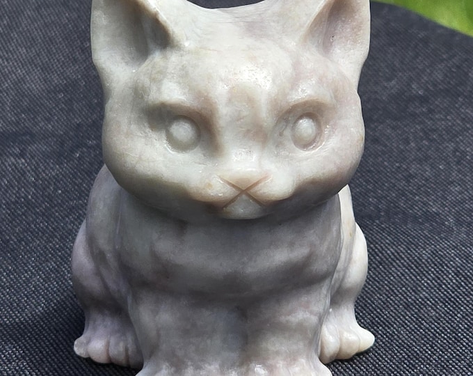 Pink Opal Crystal Cat Carving