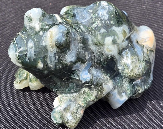 Moss Agate Crystal Frog Carving