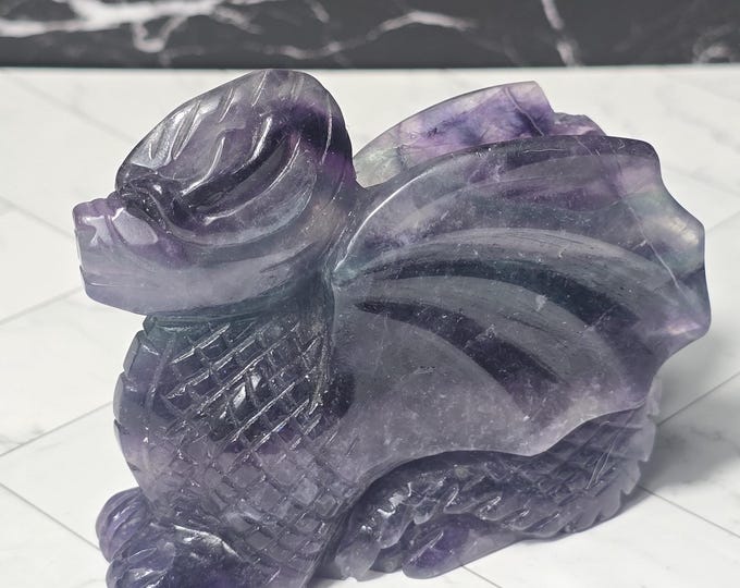 Rainbow Fluorite Crystal Dragon Carving ** AS IS