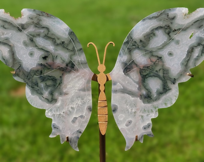 Moss Agate Crystal Butterfly Wings