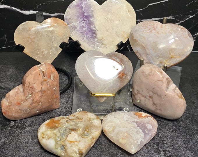 Pink Amethyst Crystal Heart Carvings