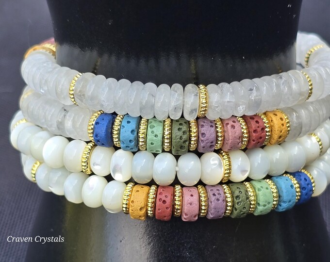 Rainbow Lava Stone and Crystal Beaded Bracelet