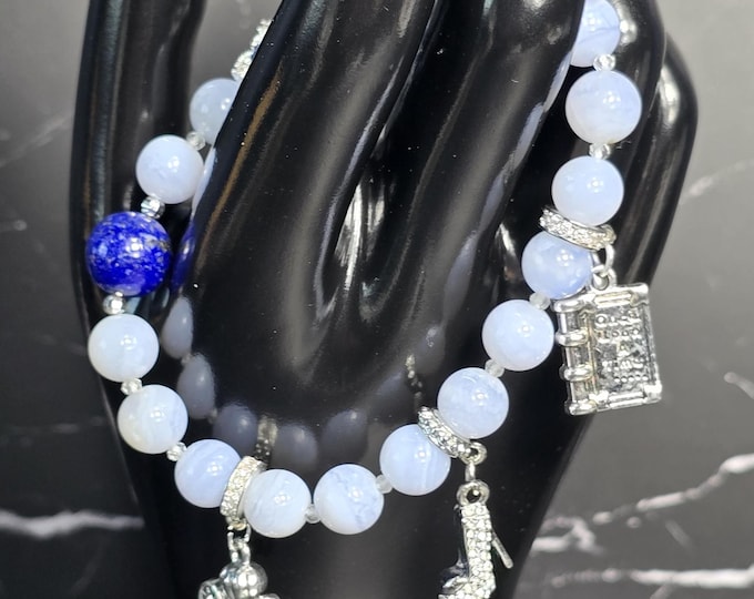 Blue Lace Agate, Lapis Lazuli, & Clear Quartz Custom Crystal Bracelet ~ So This is Love