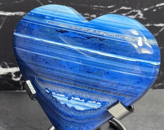 Blue Agate Crystal Heart Carving