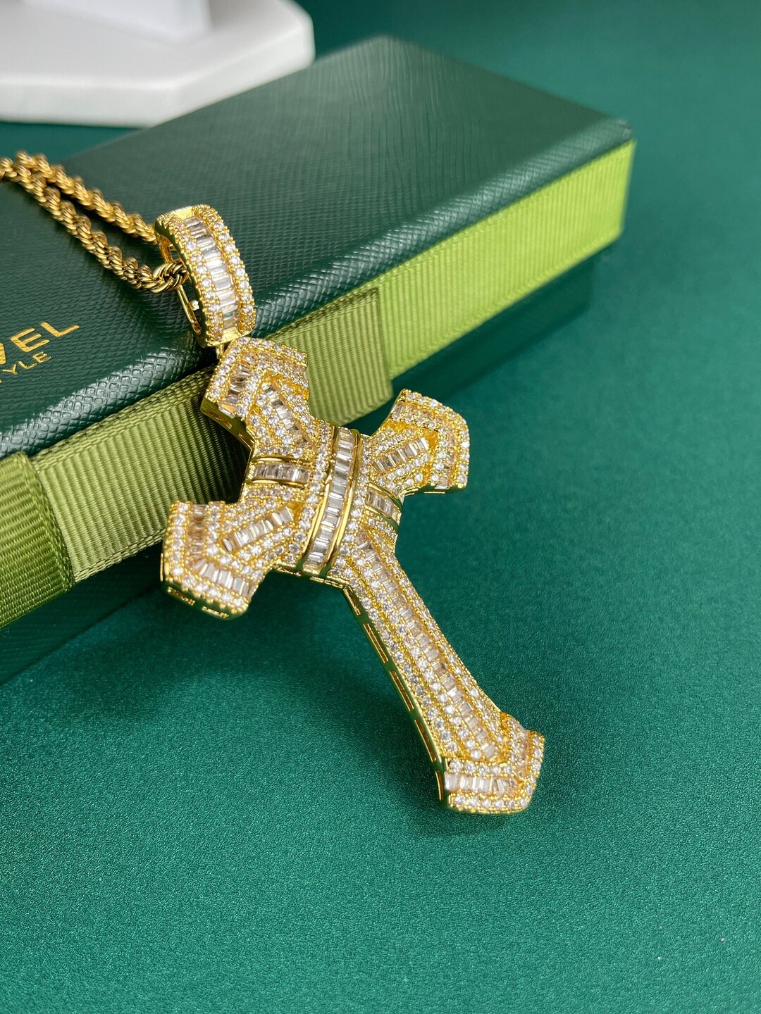 Iced Out Bling Cross Religious Pendant With Chain Micro Pave Etsy