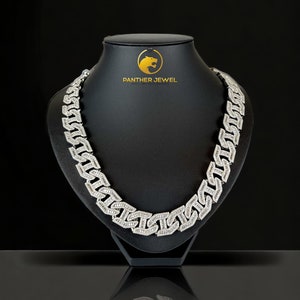 Iced Out Bling Cuban Chain Silver Plated Hip-Hop Style Unique Model Necklace Best Gift Jewelry For Men