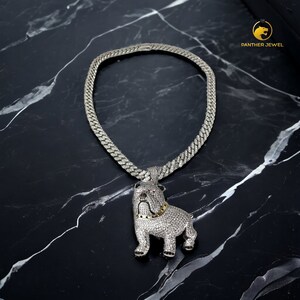 Iced Out 10mm Miami Cuban Chain Pitbull Dog Pendant Silver Plated Bling ...