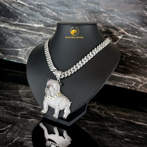 Iced Out 10mm Miami Cuban Chain Pitbull Dog Pendant Silver Plated Bling ...
