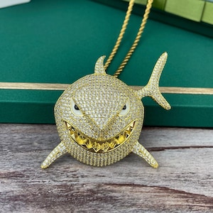 Iced Shark Pendant Etsy