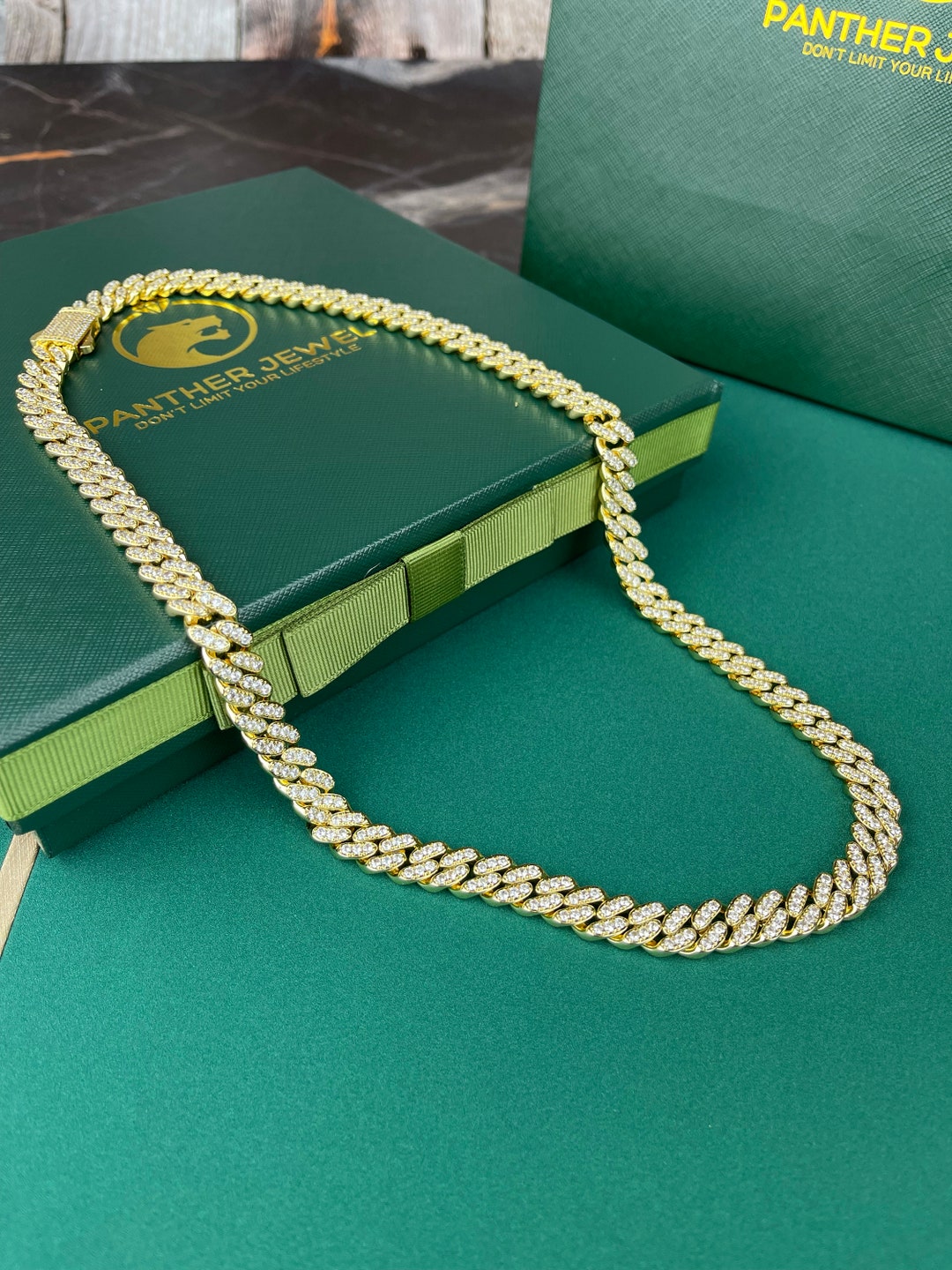 10mm Iced Out Miami Cuban Chain Link 14k Gold Plated Bling Chain Lab