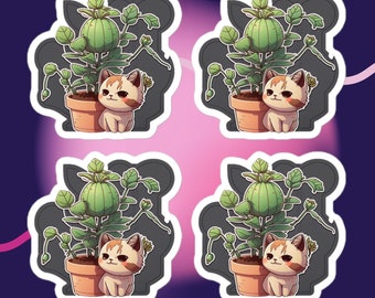 Leuk stickerpakket voor katten en planten | Kattensticker | Plantensticker | Leuke sticker | 4 stickers