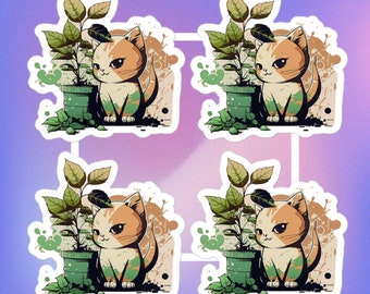 Leuk stickerpakket voor katten en planten | Kattenstickers | Plantenstickers | Leuke stickers | Graffitistickers | Stickerpakket | Plant mama