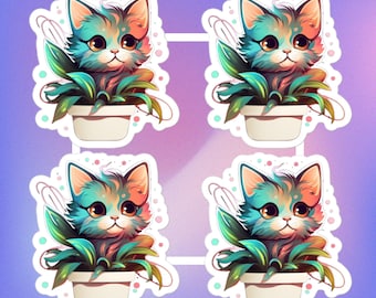 Cute Cat In Plant Sticker Pack | Cat Stickers | Plant Stickers | Cute Stickers | Neon Stickers | Sticker Pack | Plant Mom