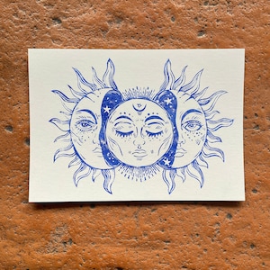 Linogravure soleil lune