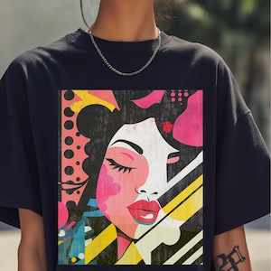 Pop Art Woman Graphic T-Shirt: Retro Style, Art Lover Gift