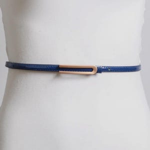 Vegan Leather Skinny Belt Slim Belt Gift For Friend Looped Skinny Statement Belt with Gold Accent