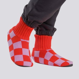 Checkered Socks Cozy Sock Knit Sock Slippers Birthday Gift For Friend Valentine Day Gift Eco-Friendly Slipper Sock Lounge Wear  Eco Friendly