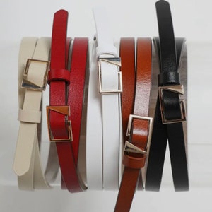 Leather Belt  Skinny Belt Cinch Waist Belt Slim Belt Gift For Friend Asymmetrical Buckle Statement Belt with Gold Hardware 44” X 0.5”