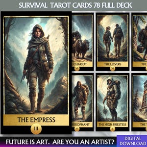 Digital Warriors Tarot Deck Survival Tarot Cards Deck Printable FullDeck Tarot Cards Deck Unique Oracle Deck Printable Digital Download