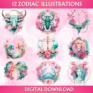 Sternzeichen Tarot Karten Clipart, 12 Sternzeichen Karten Png, Sternzeichen Design Clipart, Sternzeichen für POD, Sternzeichen Vektordatei, Sternzeichen Digitale Datei, Orakel Karte