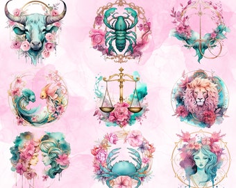 Zodiac Tarot Cards Clipart, 12 Zodiac Cards Png, Zodiac Design Clipart, Zodiac for POD, Zodiac Vector File, Zodiac Digital File, Oracle Card