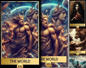 Digitale griechische Mythologie 22 Major Arcana Tarotkarten, druckbares Tarot-Deck Digital Cards Deck Goddness-Tarot-Deck-Anfänger, druckbares Orakel