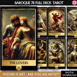 Barockes Tarot-Deck Digital 78 Karte Druckbare Tarot für Selbstreflexion Wahrsagen und spirituelles Wachstum Kunst-inspiriertes Tarot-Deck