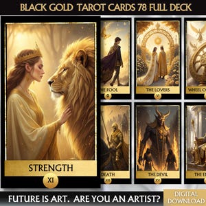 Digitale Schwarz Gold Tarot Deck Luxus Tarotkarten Deck Druckbare Voll Deck Tarotkarten Deck Einzigartige Orakel Deck Druckbare Digitaler Download