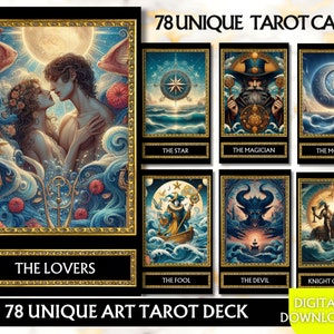 78 Printable Ocean Wave Tarot Cards Deck Digital Tarot Cards Deck Pdf Tarot Card Unique Oracle Card Deck Printable Tarot Cards Bundle Witchy