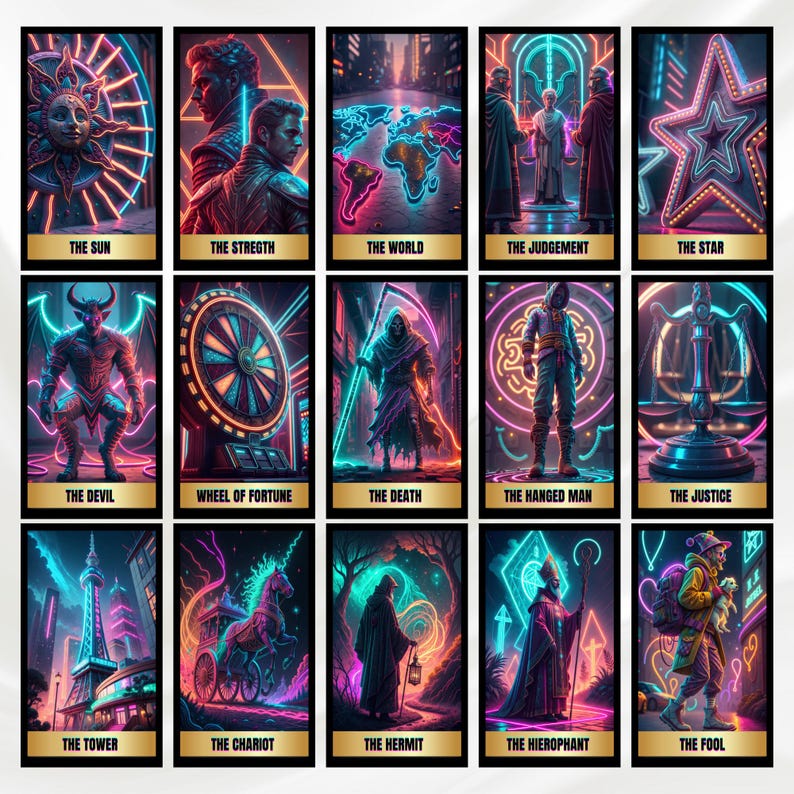 Digital Cyberpunk Tarot Deck Neon Tarot Cards Deck Printable Fulldeck ...