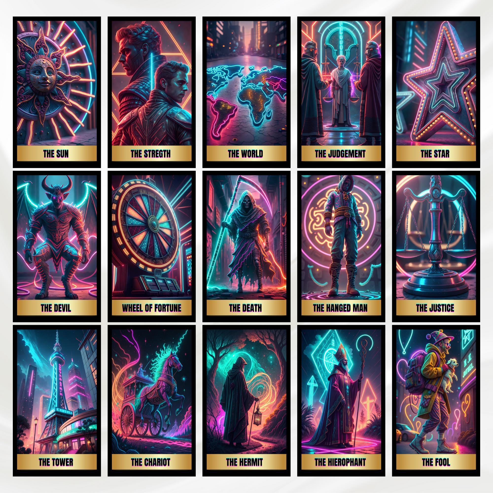 Digital Cyberpunk Tarot Deck Neon Tarot Cards Deck Printable Fulldeck ...