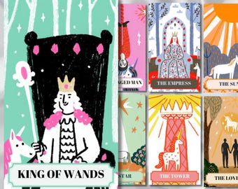Digital Tarot Unicorn 78 Tarot Cards Printable tarot deck Digital Tarot Cards deck Colorful Tarot Illustration Tarot Png Art Prints