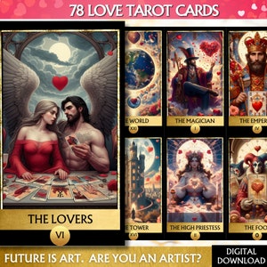 Mazzo di tarocchi di San Valentino Mazzo di tarocchi dell'amore Mazzo di tarocchi digitale Carte dei tarocchi stampabili, mazzo di oracoli stampabile, mazzo di oracoli dell'amore, San Valentino