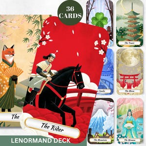 Lenormand Tarot Cards Deck Japanese Tarot Deck Digital Japanese Artwork Printable Tarot cards, printable oracle deck, Unique tarot deck