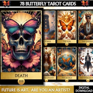 Schmetterling Tarot Deck 78 Tarotkarten Deck Druckbare Tarotkarten Deck Einzigartige Orakel-Karte Deck Druckbare Digital Download Tarotkartenset PNG